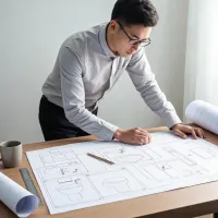 Architect reviewing bathroom fixture schedule