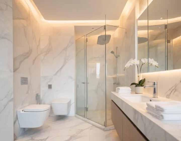 Hotel bathroom with Kohler fixtures installed